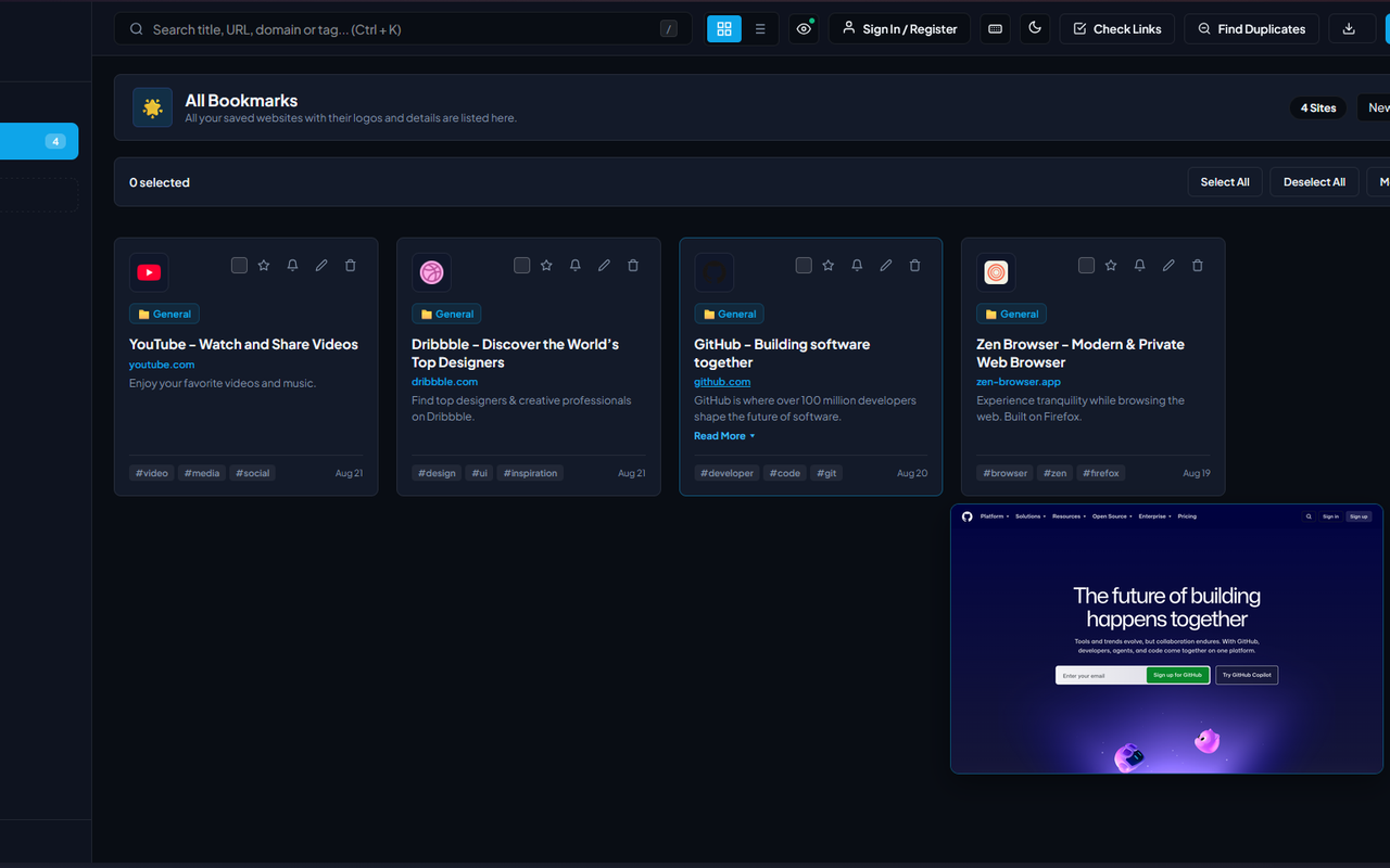 Zen Mark dashboard